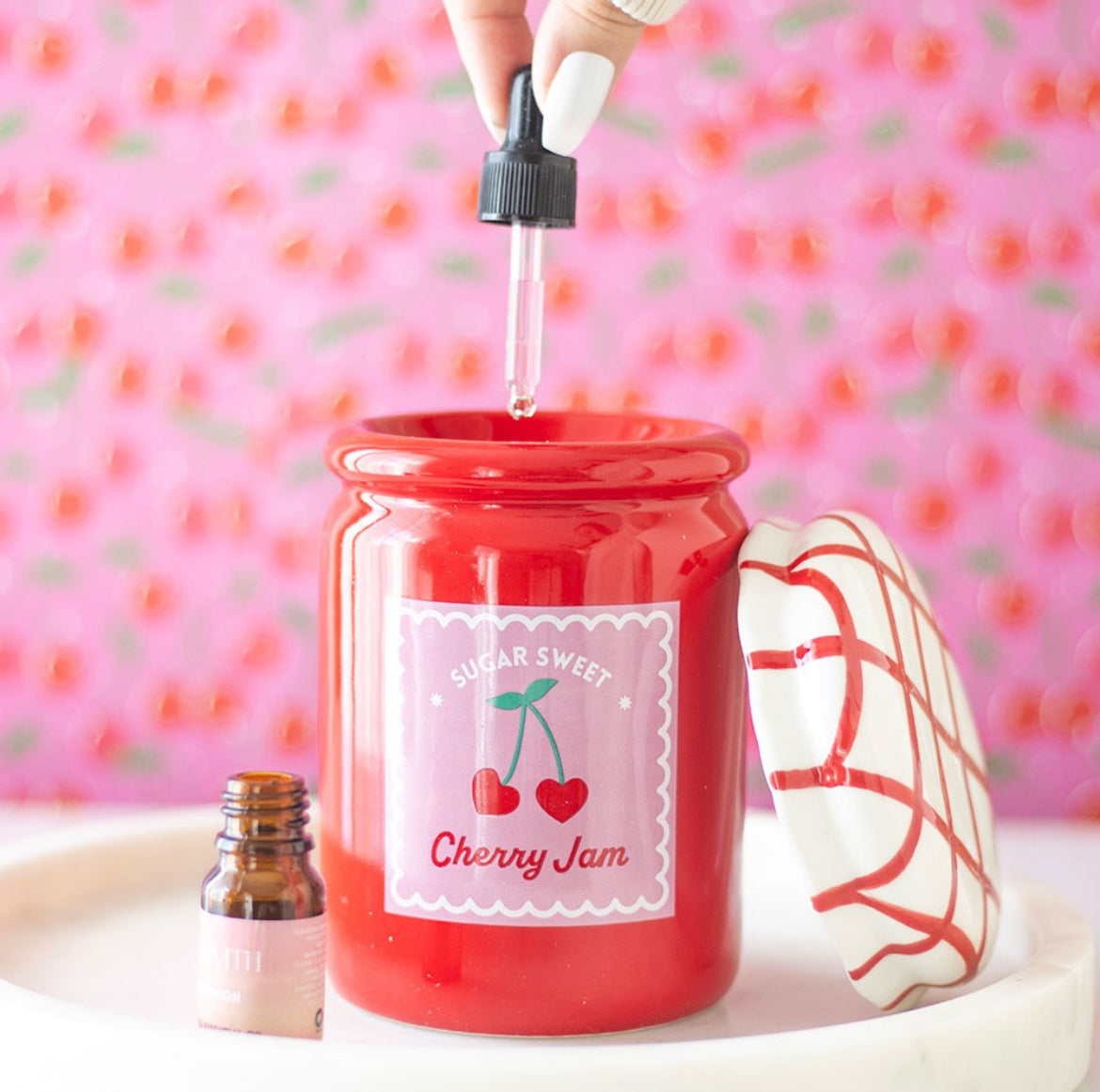 CHERRY JAM JAR OIL BURNER AND WAX WARMER