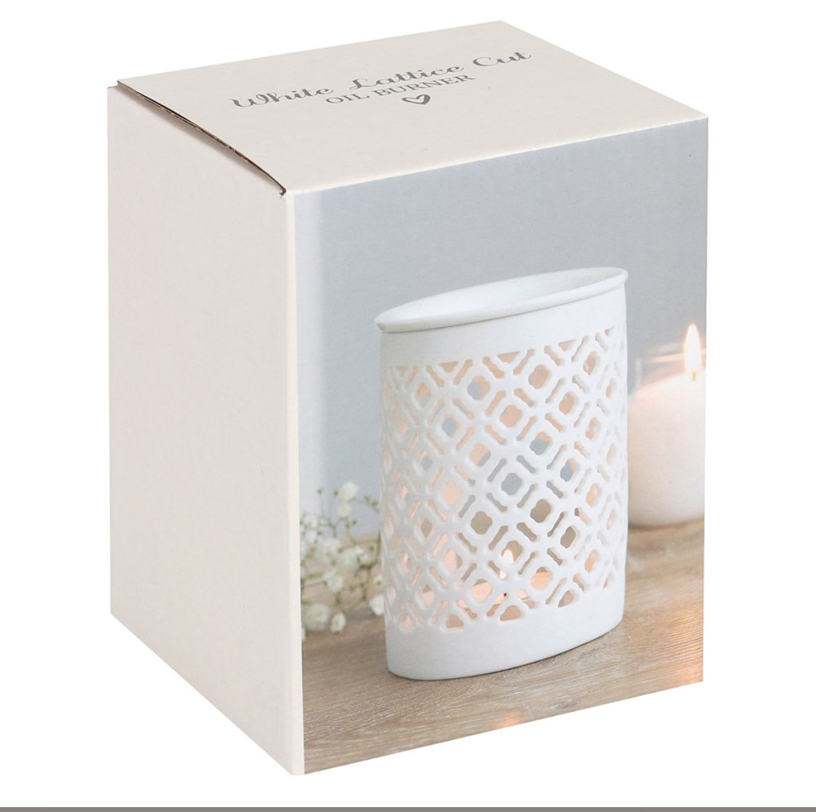 WHITE MATTE LATTICE CUT WAX BURNER