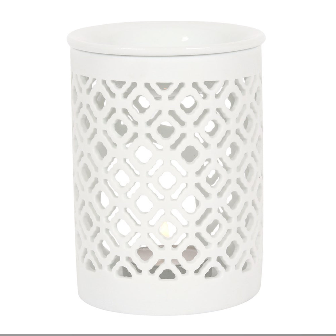 WHITE MATTE LATTICE CUT WAX BURNER