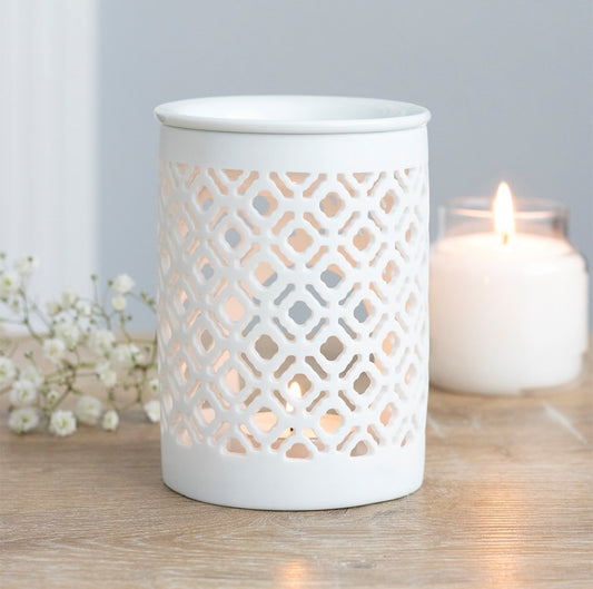 WHITE MATTE LATTICE CUT WAX BURNER